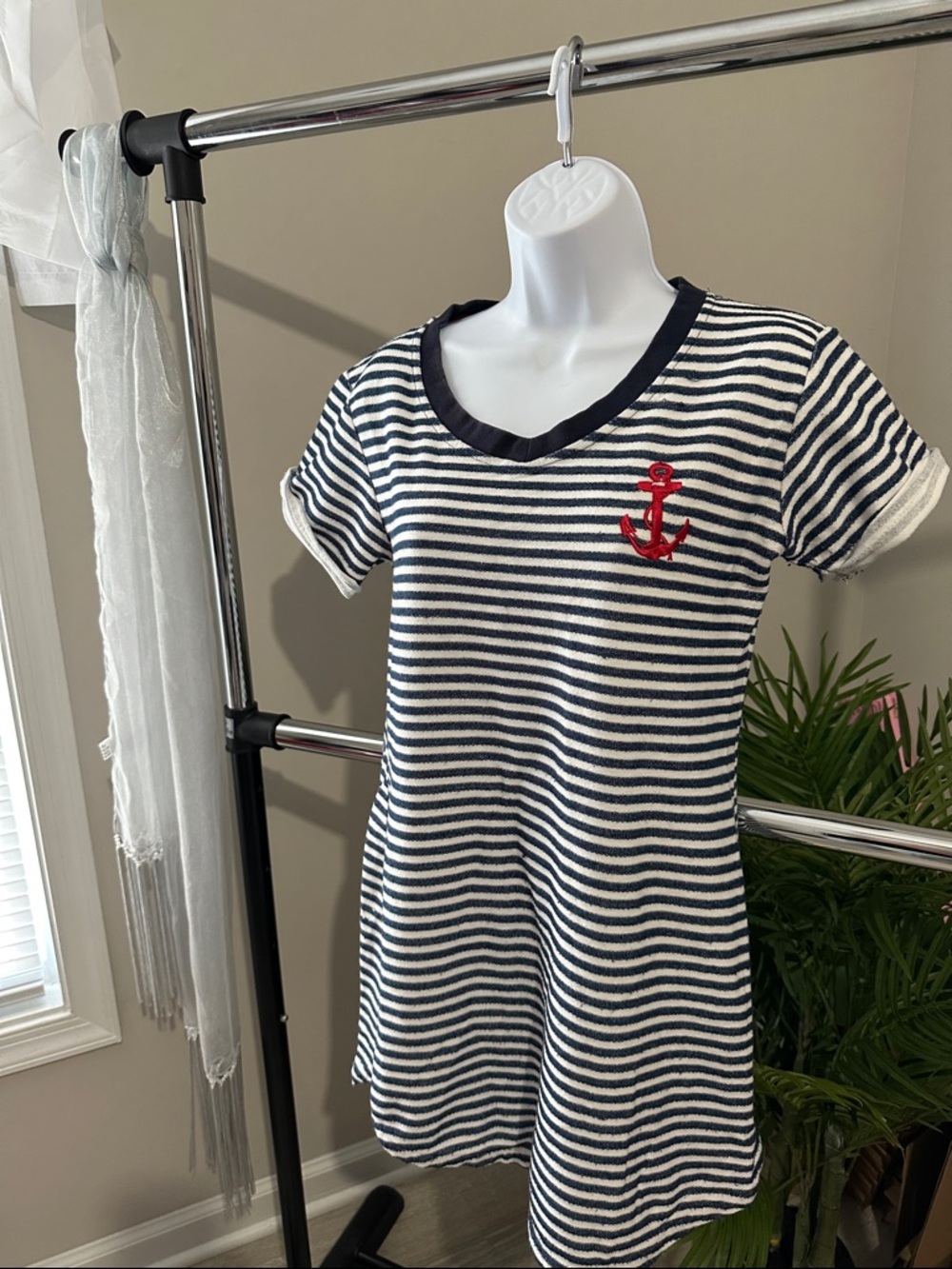 Ingear Navy & White Striped Swim Coverup with Red Anchor. Cute!
